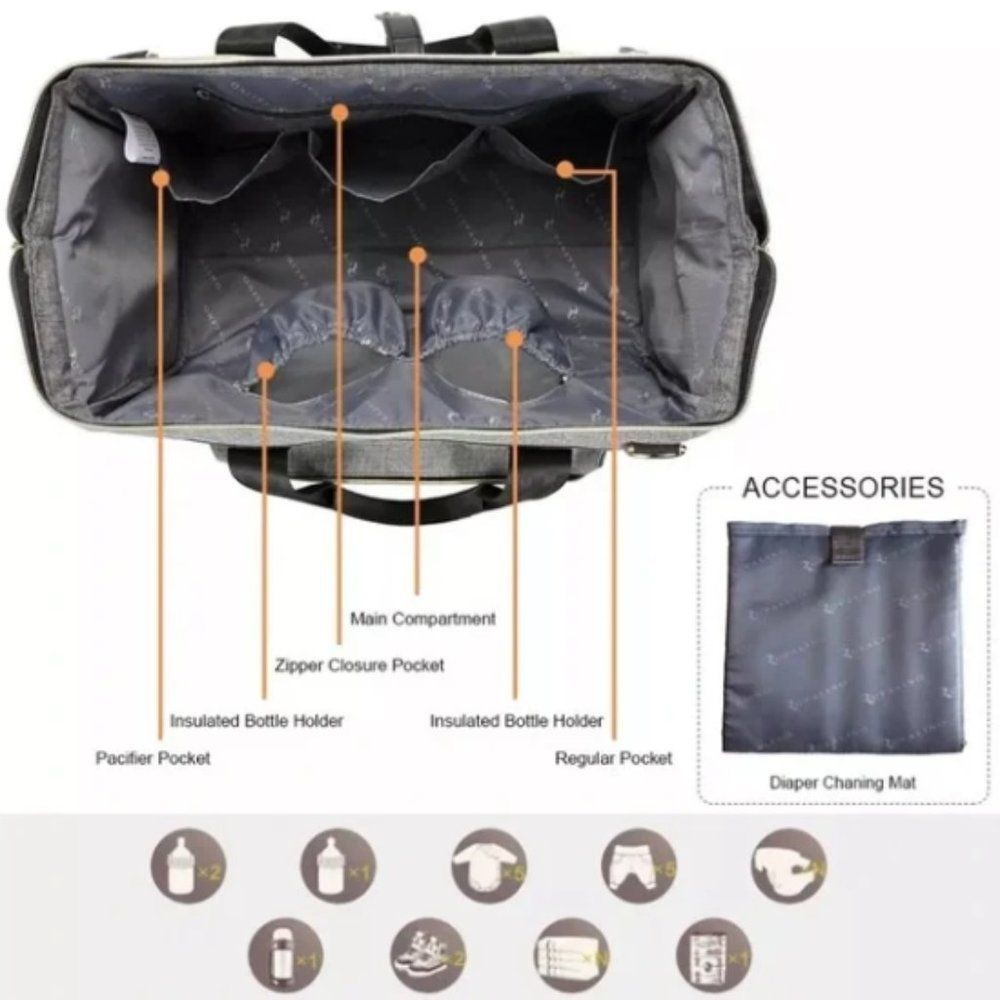 Ruvalino Grey Black Carryall Travel Tote Diaper Bag - Picture 4 of 15